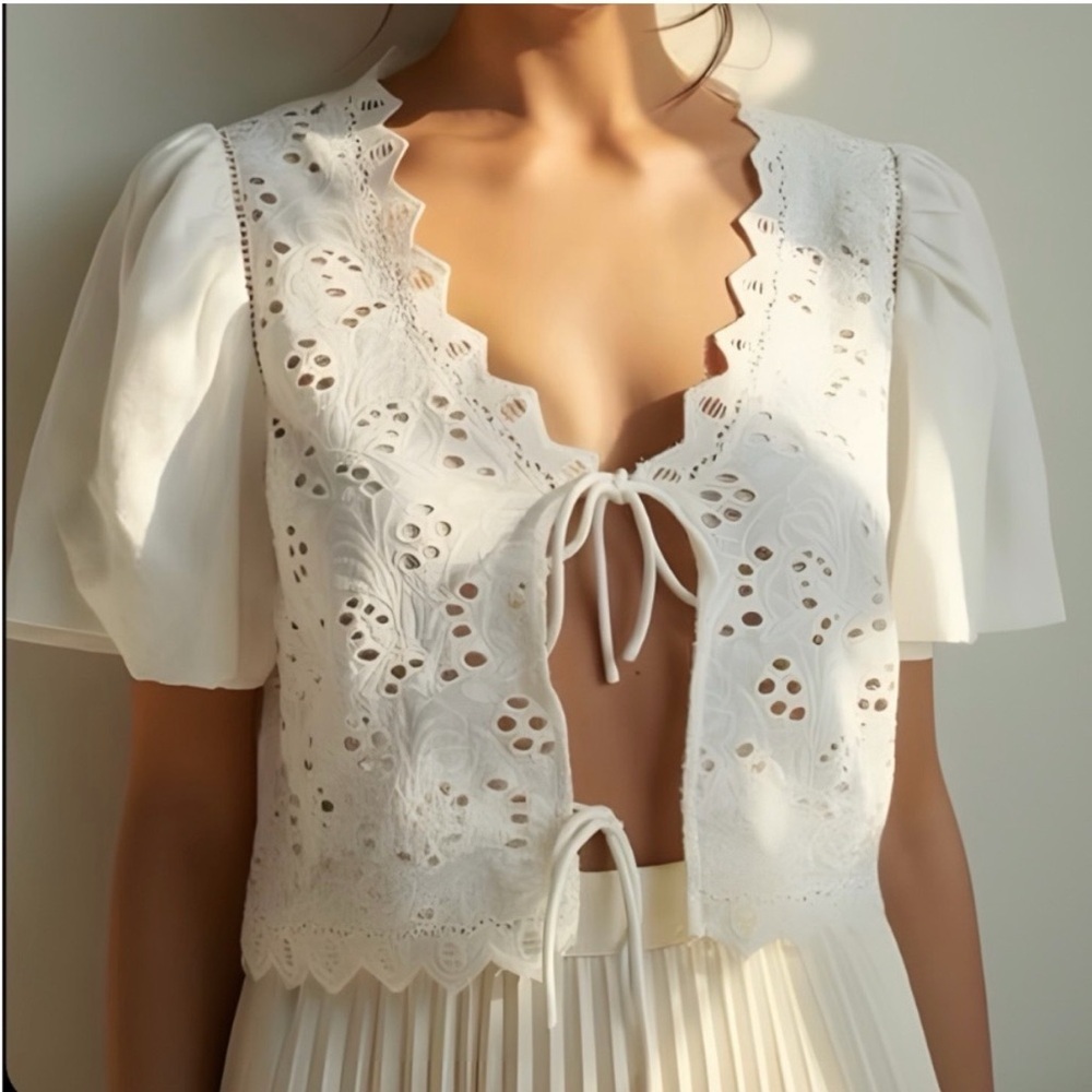 Calypso St. Barth White Eyelet Tie-Front Blouse